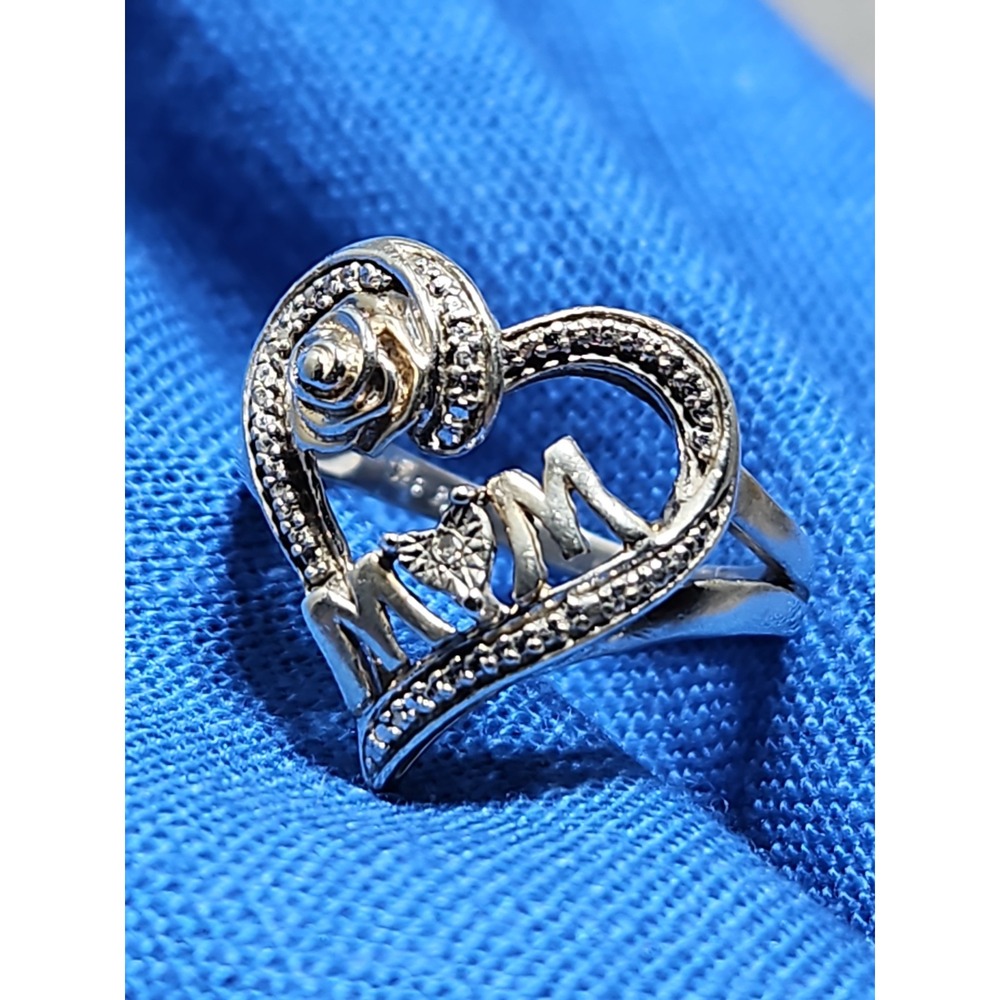 Sterling Silver MOM Love Rose Heart Ring Chunky 3/4" Vintage Mother 925 Size 7